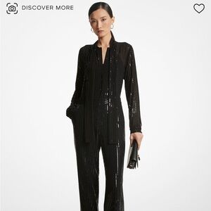 Pinstripe Sequined Georgette Jumpsuit